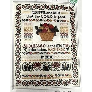 Design Connection Psalm 34:8 Sampler Counted Cross Stitch Kit 10 1/2" x 14"